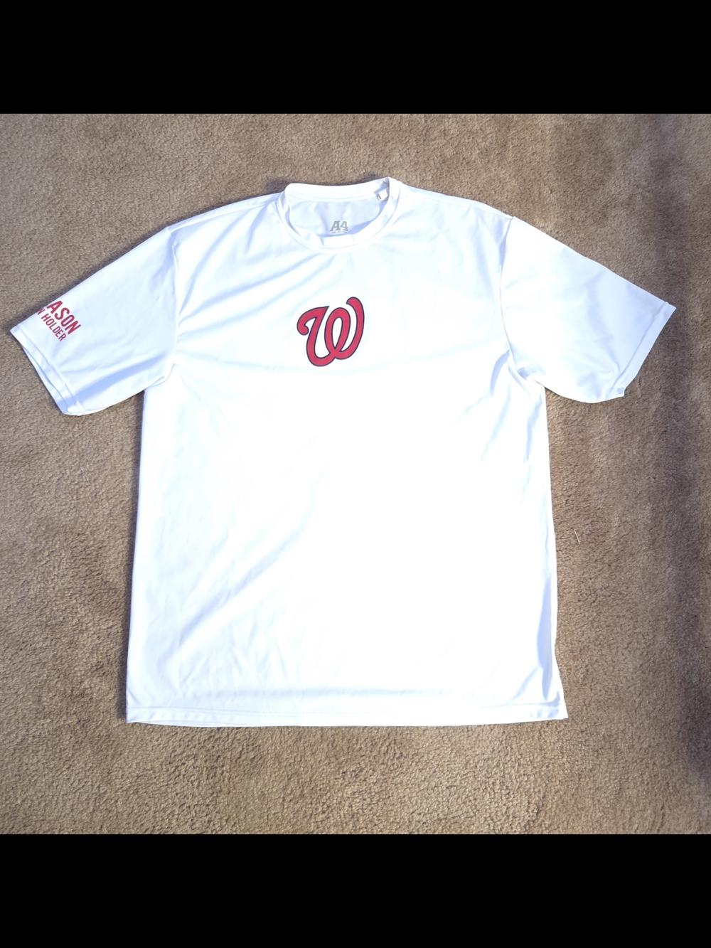 A4 Washington Nationals Men's White Polyester Short Sleeve Graphic T-Shirt